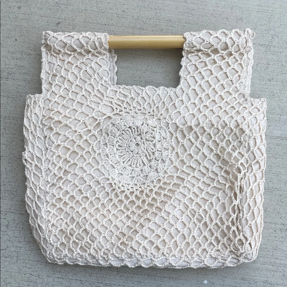 Crochet Tote with Bamboo Handles - Picture 3 of 11